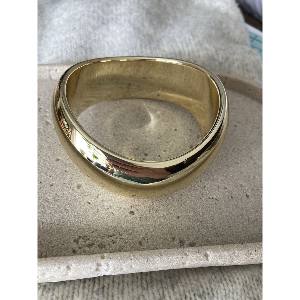 Gold Tone Domed Bangle Bracelet Wide High Gloss Curved Retro Mod Statement